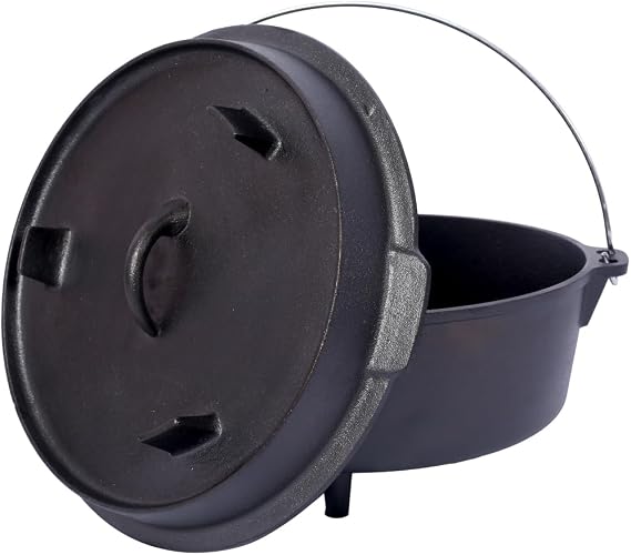 Pre-Seasoned Cast Iron Dutch Oven With Skillet Lid, Outdoor Camping Deep Pot for Camping Fireplace Cooking BBQ Baking Campfire (12 Quart)