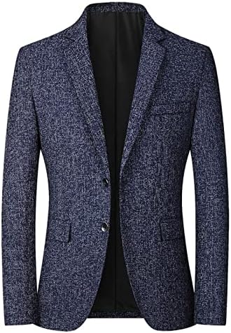 Mens Wool Blend Blazer Jacket Lightweight Herringbone Tweed Blazer Wedding Prom Dinner Two Button Casual Sport Suit CoatB#Navy,Medium