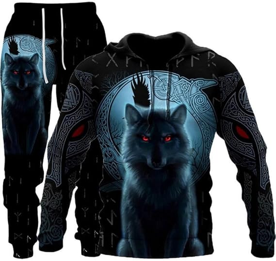 prigridche Wolf & Lion 3D Printed Hoodie Pants Suit Male Autumn Winter Casual Sweashirt Pullover Tracksuit Set