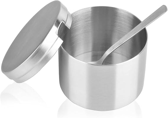 Sugar Container with Lid and Spoon,Spice Jars,Stainless Steel 12 Ounce Sugar Bowl,Multi-Function Spice Salt Brown Sugar Jars Container,Coffee Bar Accessories for Home and Kitchen Storage