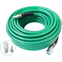 SANFU Polyurethane(PU) Reinforced 3/8ID x 100ft, Air Hose, Non-kinking With 3/8 Reassembled Industrial High Flow Quick Coupler and Plug, Bend Restrictor, Dark Green(100)