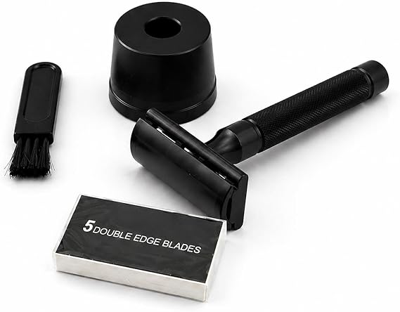 Valkyrie Siyah Metal Tıraş Seti – Double Edge Klasik Tıraş Aleti + Yedek Jilet + Fırça + Stand