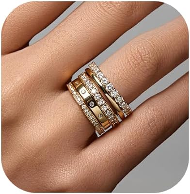 Gold Rings for Women Non Tarnish, 14k Gold Plated Dainty Stacking Cubic Zirconia Thumb Rings, Gold Knuckle Women Rings Set Jewelry Size 5-10