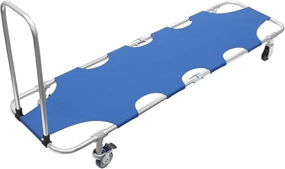 Foldable Aluminum Stretcher Trolley with 4 Wheels and Drawbar - Portable for Hospitals, Sports Venues, Home Use - Emergency Rescue Stretcher with 350.53 lb Capacity