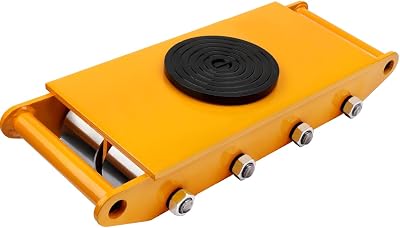 FAHKNS Machinery Moving Skate Heavy Duty Machinery Skates Cargo Mover 12T Machine Skates with 360 Rotation Cap 6 Steel Rollers for Heavy Duty Industrial Moving EquipmentYellow