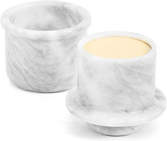 Marble Butter Keeper 4.25'' Inches White Handmade French Butter Holder For Kitchen Counter Decor Ideal Butter Crock For Counter With Water & Butter Crock For Kitchen