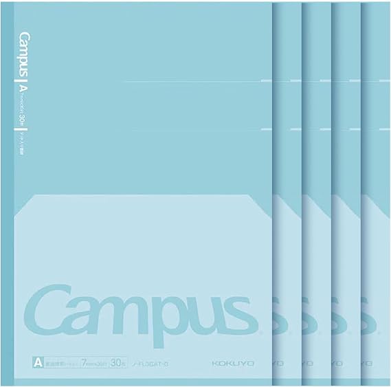 KOKUYO Campus Composition Kimochii Notebook, 5 Pack Feels Flat Semi-B5 Comp Book, Green, Dot A 7mm Ruled, 30 Sheets School Lined Journal Notebook for Work Study Note Taking. Japan Import (NO-FL3CAT-G)