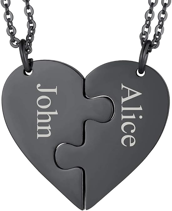 FaithHeart BFF Puzzle Stitching Necklace 2/3/4/5/6/7/8 Pcs Stainless Steel Personalized Name Heart Pendants Family Love Jewelry Free Engrave Friendship Forever Necklaces Set with Delicate Packaging