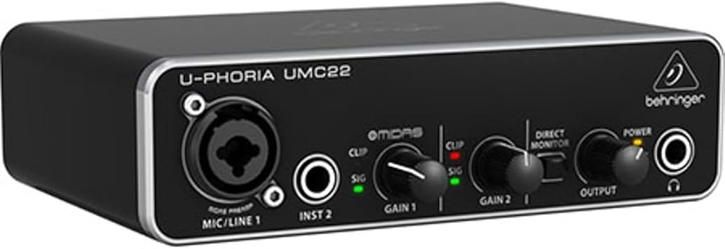 Behringer UMC22 Audiophile 2x2, 48 kHz USB Audio Interface with Midas Mic Preamplifier | For Recording Microphones and Instruments