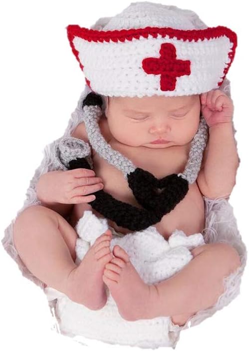 Matissa Newborn Baby Girl/Boy Crochet Knit Costume Photography Prop Hats and Outfits (Doctor/Nurse)