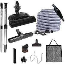 OVO Central Vacuum Carpet Deluxe Kit, 50ft ON/Off High-Voltage Hose with Pigtail, Deluxe 6 Adjustable Height Electric Carpet Beater, 12 Premium Floor Brush, Cleaning Tools and Easy Storage Acc.