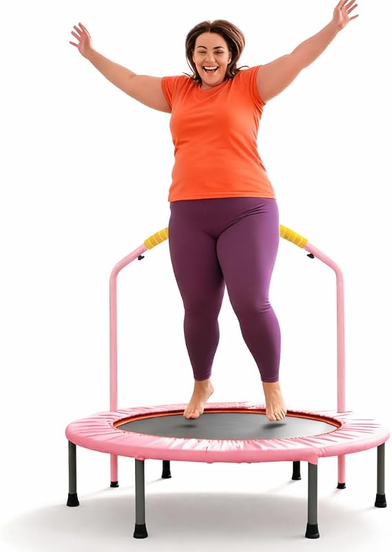 38'' Foldable Fitness Trampoline for Adults, Adjustable Handle Rebounder, Mini Trampoline for Indoor & Outdoor Workout, 220 lbs Capacity with Foam Handle for All Levels