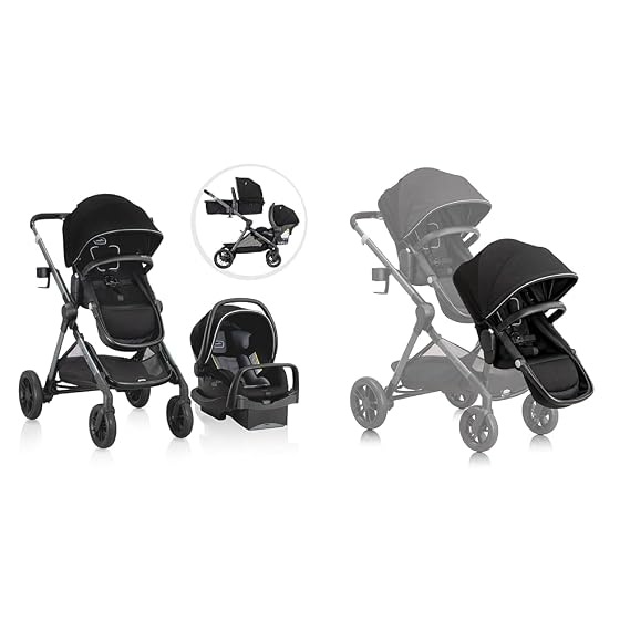Evenflo Pivot Xpand Modular Travel System with LiteMax Infant Car Seat with Anti-Rebound Bar (Ayrshire Black) & Pivot Xpand Second Seat (Ayrshire Black)