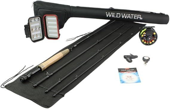Wild Water Standard Fly Fishing Combo Starter Kit, 5 or 6 Weight 9 Foot Fly Rod, 4-Piece Graphite Rod with Cork Handle, Accessories, Die Cast Aluminum Reel, Carrying Case, Fly Box Case & Fishing Flies