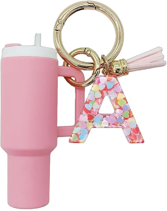 Mini Tumbler Keychain Accessories for Stanley Cup, Letter Charm Cute Chapstick Holder Keychains for Women Handbag