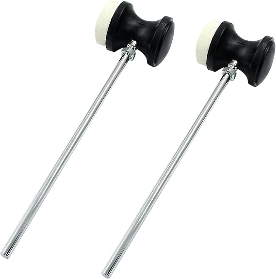 Hordion 2Pcs Bass Drum Pedal Beater Double Sided, Kick Drum Beater | Stainless Steel Handle, Drum Pedal Mallet with Felt Head for Percussion Instrument Accessories