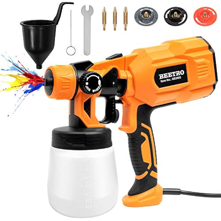 BEETRO High Power Paint Sprayer 3 Copper Nozzles 450mlmin 800ml Container HVLP Electric Paint Spray Gun for Home Easy Spraying and Cleaning, 1.01.82.5mm