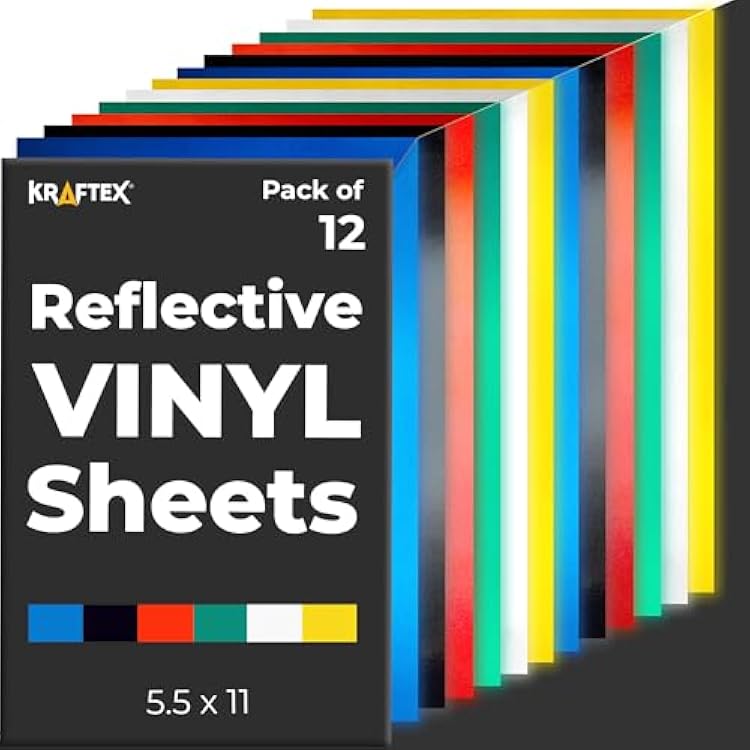 Reflective Vinyl for Cricut Joy Permanent Adhesive 12 Pack Bundle, 5.5 x 12 Inch Light-Activated Glow in The Dark Sticker Sheets for DIY Outdoor Stickers and Decal. Safe Car Parking, Crafting, Art