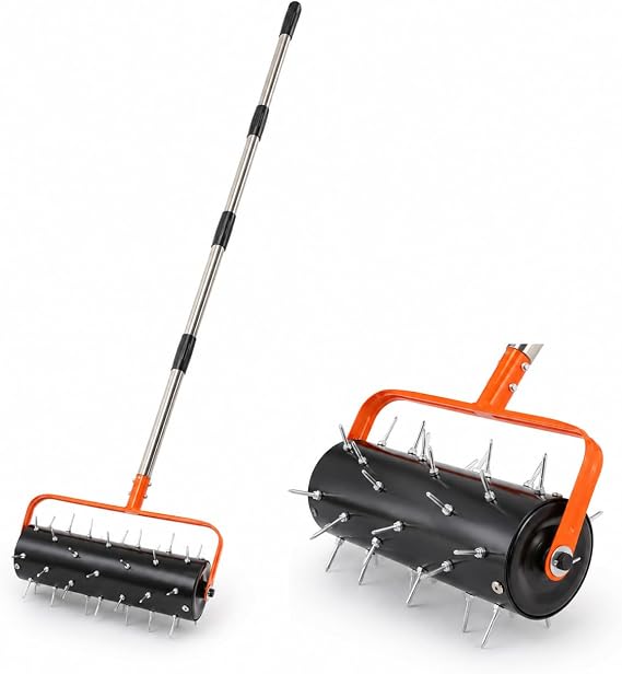 Rolling Lawn Aerator, 15 in Heavy Duty Manual Aerator Tool with 42 Spikes