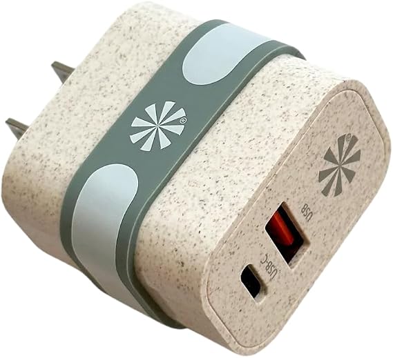 Double Play Eco Wall Power Adapter, Compatible with USB and USB-C Charging Cords - Natural