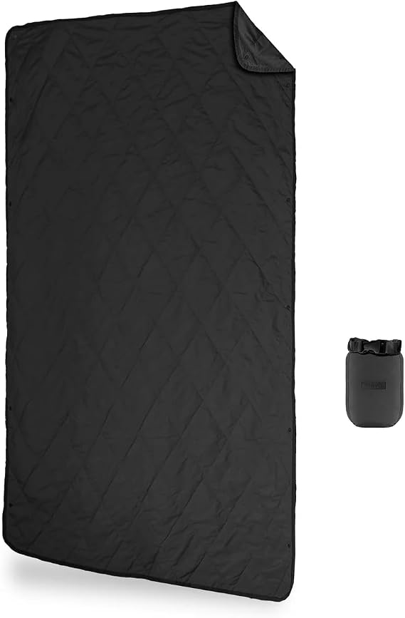 Gravel UltraPakTM Packable Puffy Camping Blanket Lightweight Outdoor Blanket Waterproof for Camping, Hiking & Travel Compact Puffy Blanket, Durable 20D Nylon, Easy Clean, Hands-Free Snap, Black