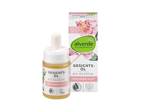 Alverde Wild Rose Facial Oil - Anti-Ageing - With Oils of Rose-Hip, Jojoba, Almond & Peach -Vegan / No Animal Testing - 15ml