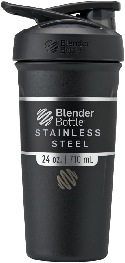 BlenderBottle Sport Flip Stainless Steel Shaker Bottle 24 oz Black