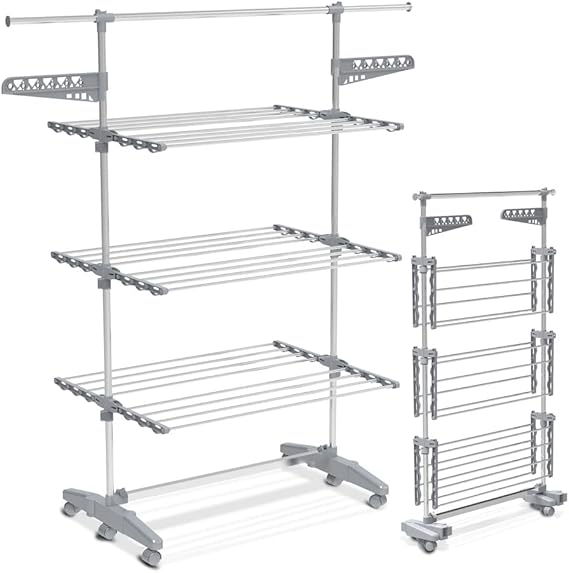 VOUNOT® Large 3 Tier Clothes Airer, Laundry Drying Rack Foldable Stainless Steel Clothes Horse for Indoor Outdoor