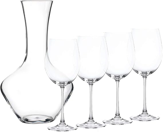 Nachtmann Vivendi Decanter & Bordeaux Glasses 5-Piece Lead-Free Crystal Glassware Set, Elegant Break-Resistant Design for Red & White, Enthusiasts, Parties, Dining & Special Occasions