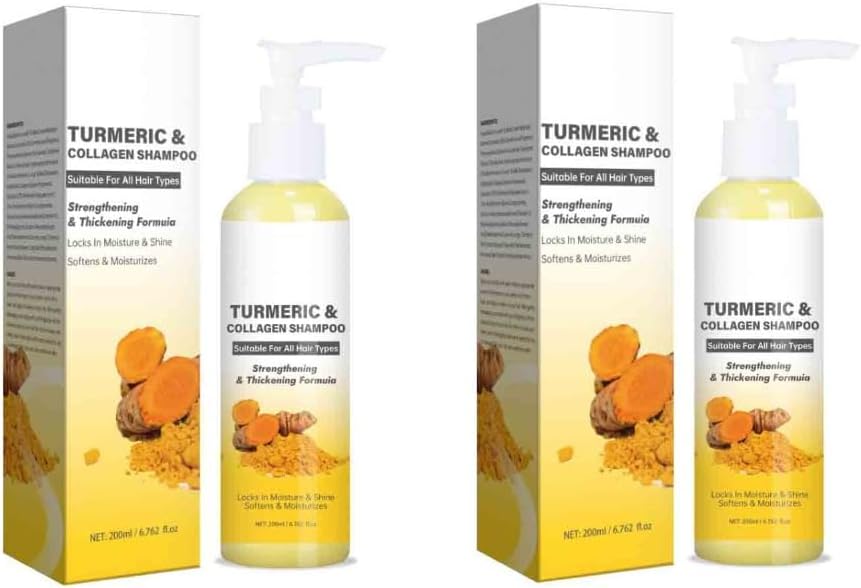 2PCS Turmeric & Collagen Shampoo, Silky Supple Shampoo Hair Oil Ginger Essence Natural Extract Smooth Mild Formula Itch Protect Moisturizes Nourishes Clears
