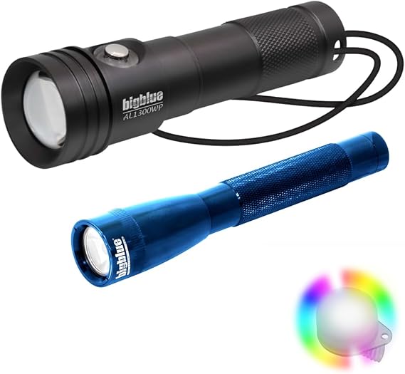 Bigblue AL1300WP and AL250 Dive Light Combo Pack with 8-Color Easy Clip - B