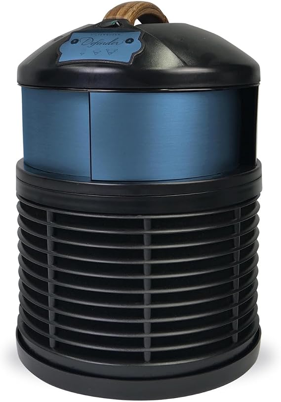 Defender Air Purifier For Home, Black Base with Blue, 3x HEPA, FDA Cleared, Lab Tested, For Large Rooms, Office, Pets, Smoke