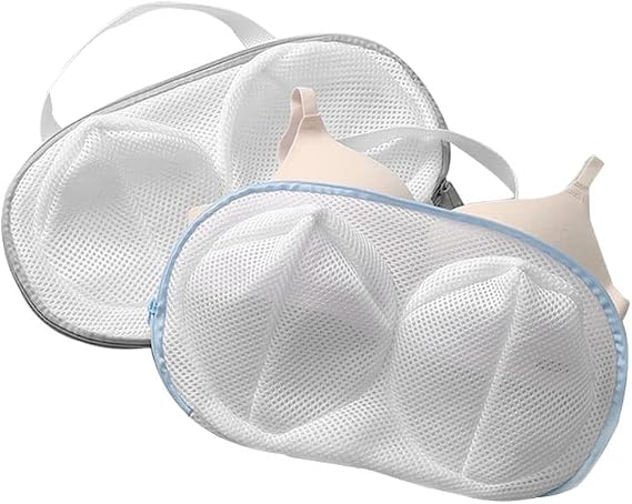 Bra Wash Bag, 2 Pack Mesh Laundry Washing Bags with Premium Zipper for Bras, Foldable Lingerie Underware Bra Washer Protector Mesh Wash Bags for Washing Machine