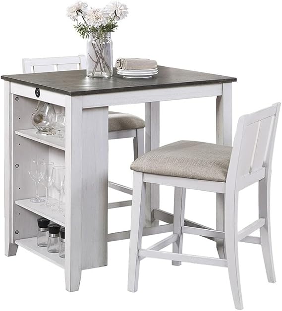Lexicon Daye 3 Piece Wood Counter Height Dining Set in Gray and White