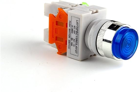 22mm LAY37-11DN/DZ with Lamp Push Button Switch Self-Locking/Latching/Self-Reset/Momentary NO/NC 12V 24V 36V 48V 110V 220V 380V (Color : Blue, Size : SELF-Locking_24V)