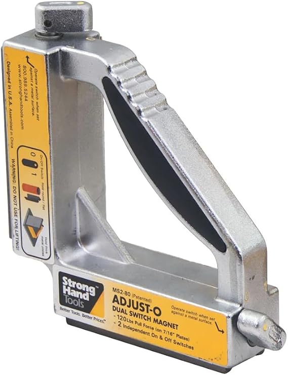Strong Hand Tools Adjust-O 90 Dual Switch Magnetic Fabrication Square, On/Off Switches, Max. Pull Force: 120 LBS, Dimension: 6 x 6 x 1-1/2, MS2-80