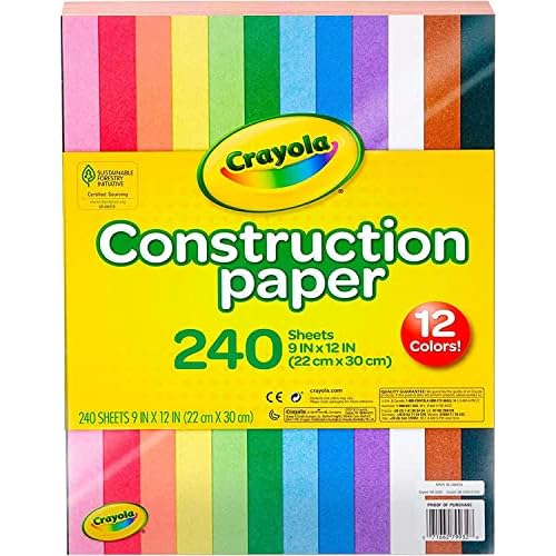 Crayola Construction Paper 240ct, 12 Assorted Colors, Kids Arts & Crafts Paper, Gifts for Kids, Classroom Supplies for Teachers