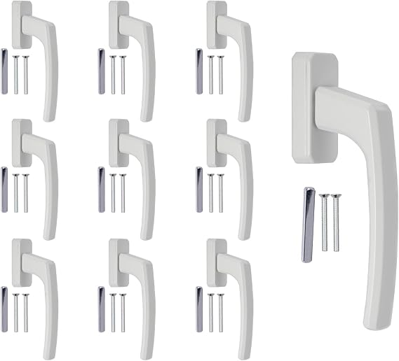 Stahlia Window Handles Aluminium (Pack of 10) White Ergonomic Balcony Door Handle Window Fittings Patio Door Handle Handle for Windows Window Olive