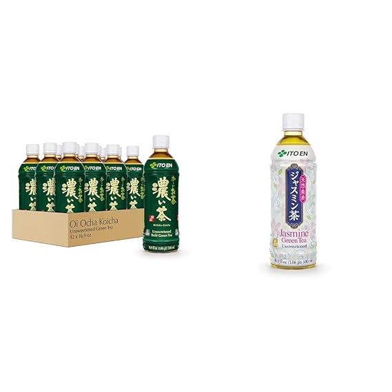 Ito En Green Tea Bundle: Unsweetened Bold (16.9 fl oz, Pack of 12) & Jasmine Green Tea (16.9 fl oz, Pack of 12)