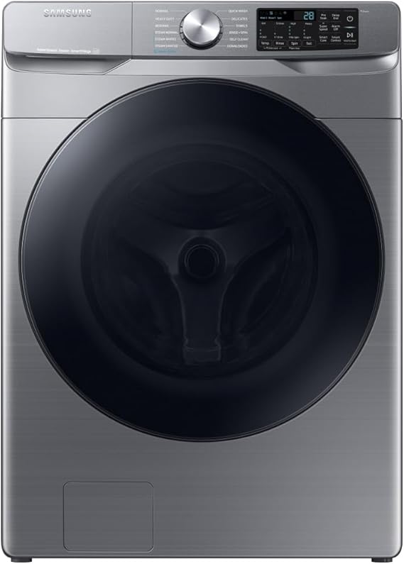 Samsung 4.5 Cu. Ft. High-Efficiency Stackable Smart Front Load Washer with Steam and Super Speed Wash, Platinum, WF45B6300AP/US