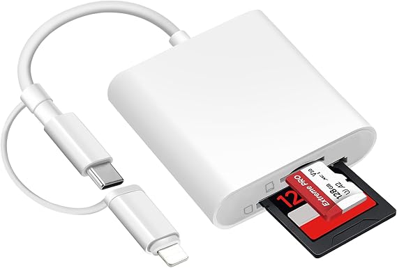 [Apple MFi Certified] SD Card Reader for iPhone iPad, USB C & Lightning Dual Interface Memory Card Reader, Digital Camera Adapter to iPhone, Trail Game Camera Viewer Supports SD/TF Card, Plug & Play
