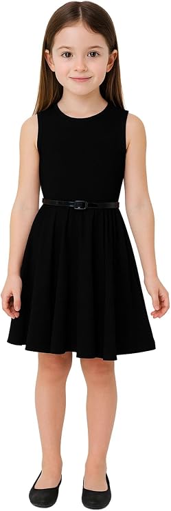 A2Z 4 Kids Girls Plain Skater Dress Party Fashion Summer Dresses Round Neck Sleeveless with Free Belt Age 5-13 Years