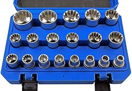US PRO Socket Wrench Set 19-Piece Gearlock E-Profile Multi-Toothed 8-32 mm 1/2 Inch Multilock