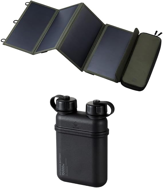 ELECOM NESTOUT 4-Panel Solar Panel Charger + 15000mAh Outdoor Power Bank (Black)