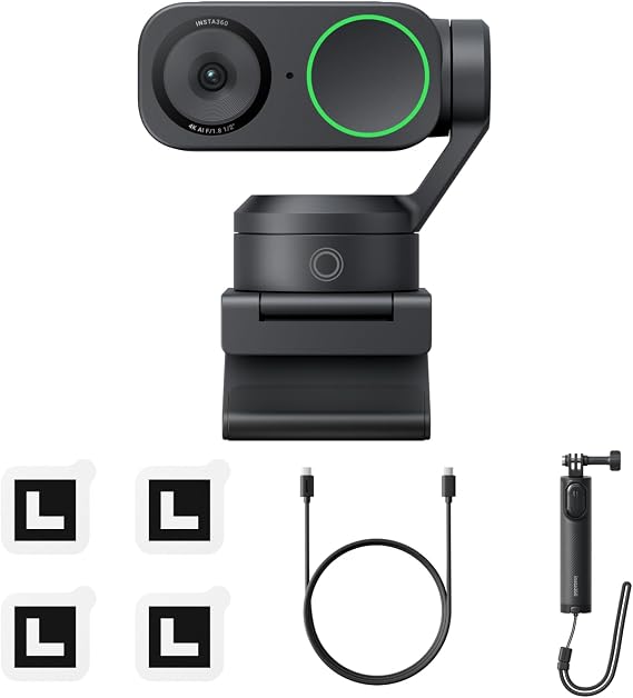 Insta360 Link 2 Tripod Bundle 2.0 - PTZ 4K Webcam for PC/Mac, 1/2" Sensor, AI Tracking, HDR, AI Noise-Canceling Mic, Gesture Control for Streaming, Video Calls, Gaming, Works with Zoom, Teams & More