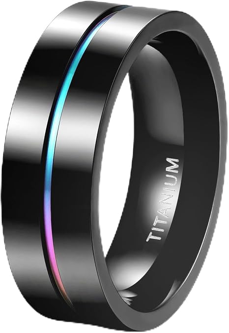 TIGRADE 5mm 7mm 9mm Rainbow Titanium Ring Colorful Thin Groove Wedding Band Couple Rings for Women Men Size 3-14.5