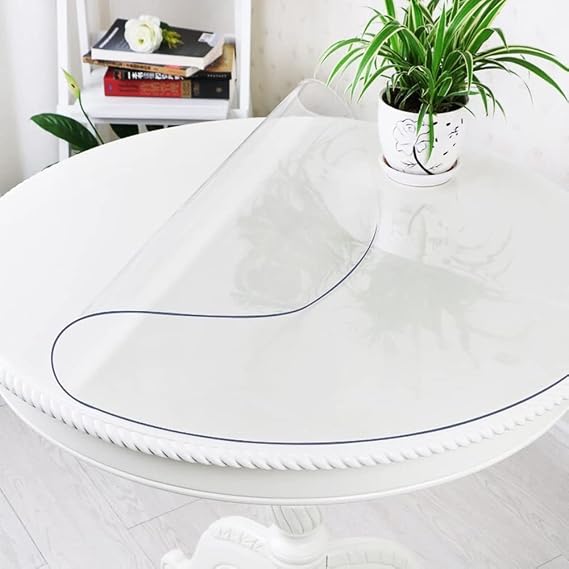 Round Clear Table Protector - Vinyl Desk Pad Mat for Circular Furniture - Glass Table Top Protector - Dia 50 Inch