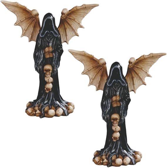 ICE ARMOR 2-PC Gift Set 10" H Santa Muerte with Bat Wings Figurine Statue Sculpture Ornament Decoration Home/Room Decor for Housewarming, Holidays, Christmas Special