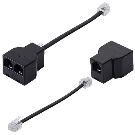 Phone Line Splitter, Telephone Splitter, Phone Adapter Cable, with RJ11 6P4C Plugs, Suitable for Telephone, Fax Machine, 2 Pack Black