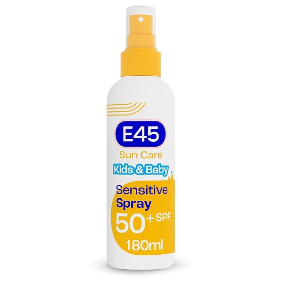 E45 Kids and Baby Sunscreen SPF50+ Spray for Face With Avocado Oil - UVA and UVB Protection- Dermatologically Tested and Fragrance-Free - Suitable For Dry, Sensitive and Eczema Prone Skin (180ml)